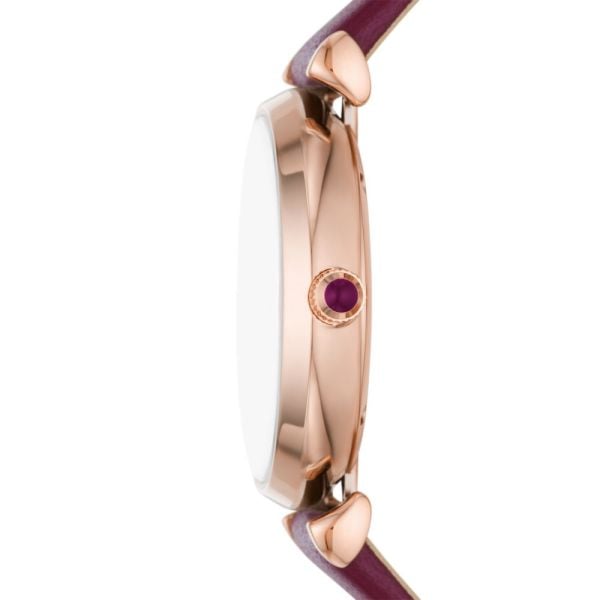 Emporio Armani Gianni T Bar Crystals Maroon Dial Maroon Leather Strap Watch for Women - AR11487 - Image 5